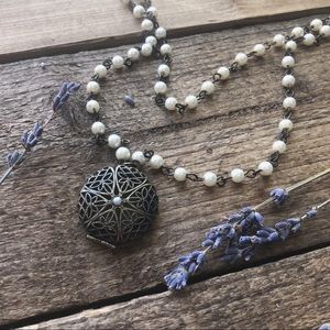 Filigree Locket with Beaded Matinee Chain